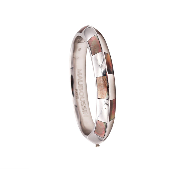 Mauboussin Paris Geometric Bangle Bracelet In 18Kt White Gold With Carved Nacre