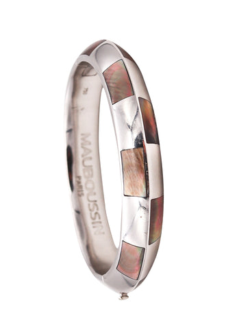 Mauboussin Paris Geometric Bangle Bracelet In 18Kt White Gold With Carved Nacre