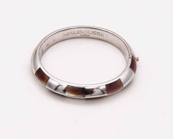 Mauboussin Paris Geometric Bangle Bracelet In 18Kt White Gold With Carved Nacre