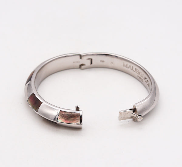 Mauboussin Paris Geometric Bangle Bracelet In 18Kt White Gold With Carved Nacre