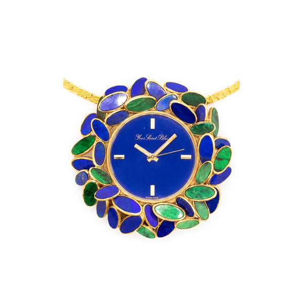 AGUSTIN JULIA-PLANA 1960'S PENDANT WATCH IN 18 KT GOLD WITH JADEITE AND LAPIS