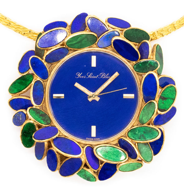 AGUSTIN JULIA-PLANA 1960'S PENDANT WATCH IN 18 KT GOLD WITH JADEITE AND LAPIS