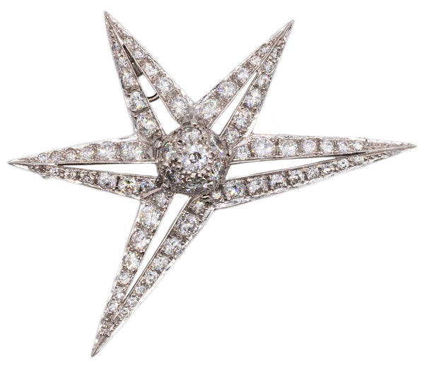 ART DECO 1930 PLATINUN CONVERTIBLE STAR PENDANT-BROOCH WITH 4.25 Ctw IN VS DIAMONDS