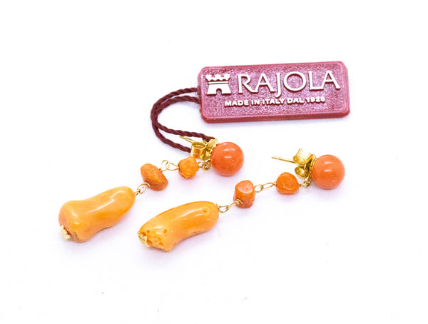 RAJOLA ITALY 18 KT GOLD EARRINGS WITH CORAL
