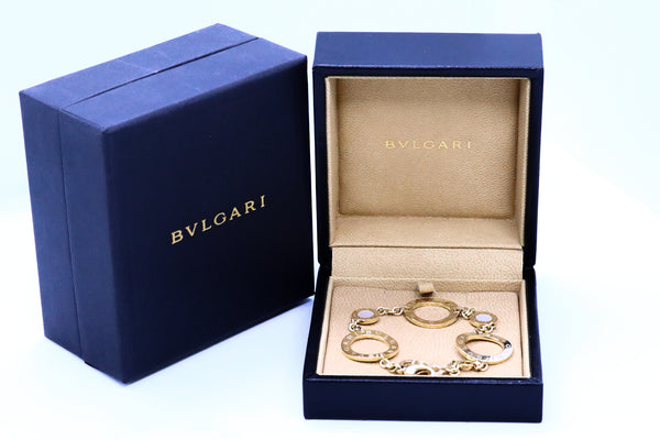 BVLGARI 18 KT YELLOW GOLD LINK BRACELET WITH MOTHER OF PEARLS
