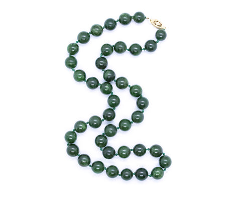 NATURAL JADEITE GREEN JADE BEADS 14 KT NECKLACE