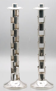 Cleto Munari 1985 Milano Pair Of Modernist Geometric Candlesticks In 925 Sterling Silver