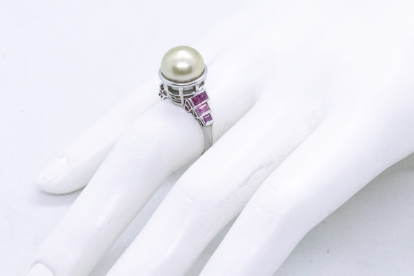 ART DECO PLATINUM 1930 RING WITH NATURAL PEARL & RUBY GEMSTONES