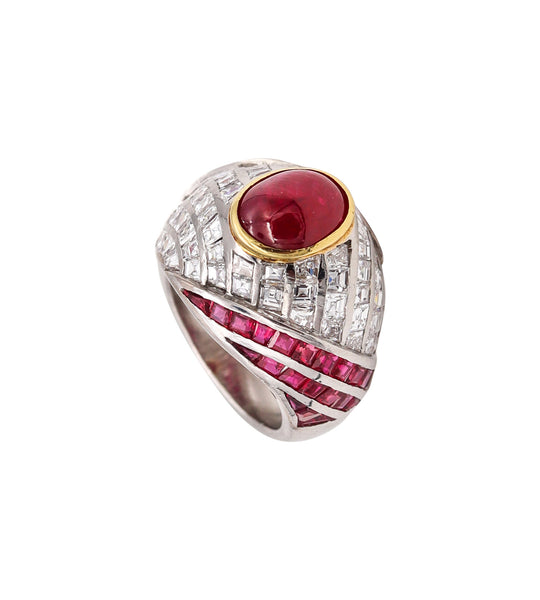 (S)Sabbadini Milano Gia Certified Cocktail Ring in Platinum with 8.48 Ctw In Diamonds & Rubies