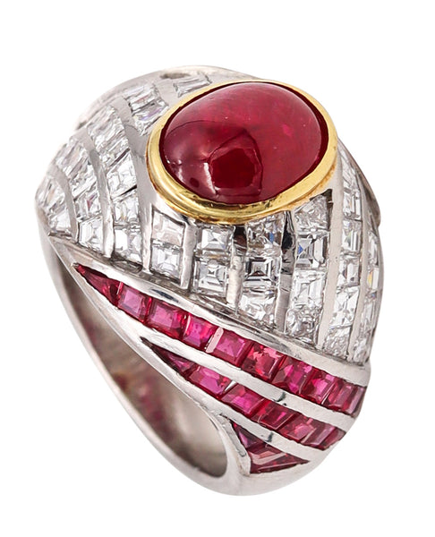 (S)Sabbadini Milano Gia Certified Cocktail Ring in Platinum with 8.48 Ctw In Diamonds & Rubies