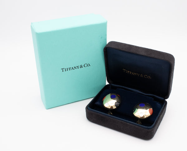 TIFFANY & CO 1970'S BY ANGELA CUMMINGS 18 KT GOLD EARRINGS WITH POLKA DOTS GEMSTONES