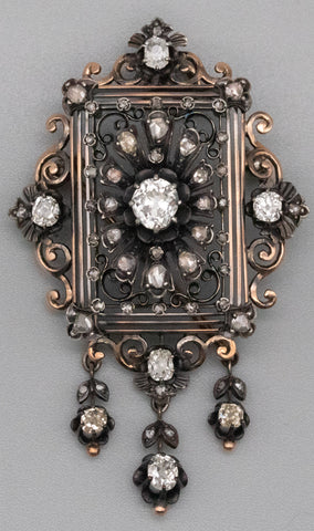 Georgian Victorian 1840 Pendant Brooch In 18Kt Gold With 4.58 Cts In Rose Cut Diamonds
