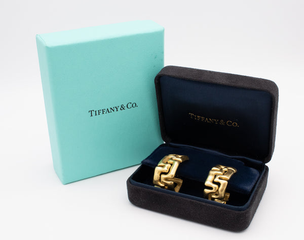 TIFFANY & CO. 18 KT GOLD EARRINGS WITH ETRUSCAN GREEK KEY PATTERN