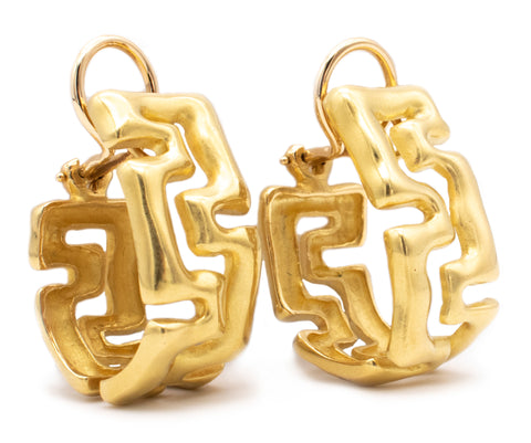 TIFFANY & CO. 18 KT GOLD EARRINGS WITH ETRUSCAN GREEK KEY PATTERN