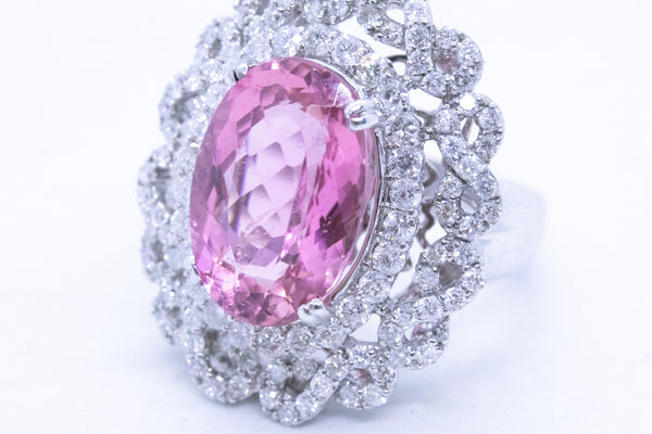 CLASSICAL 18 KT RING WITH 10.98 Cts. DIAMONDS & PINK TOURMALINE