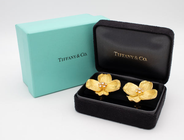 -Tiffany & Co Dogwood Flowers Large Earrings In 18Kt Yellow Gold With Diamonds