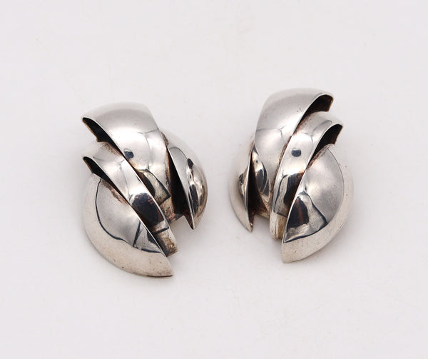 Tiffany And Co. 1970 Rare Circles Deconstructivism Clips Earrings In .925 Sterling Silver