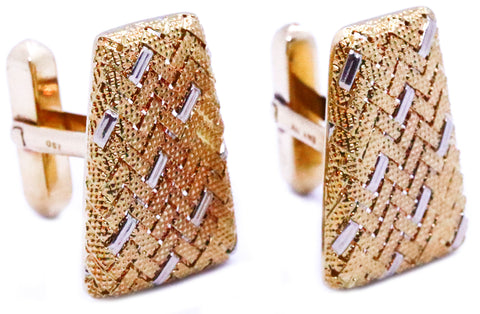 ITALIAN 18 KT GOLD LACE PATTERN RETRO CUFFLINKS