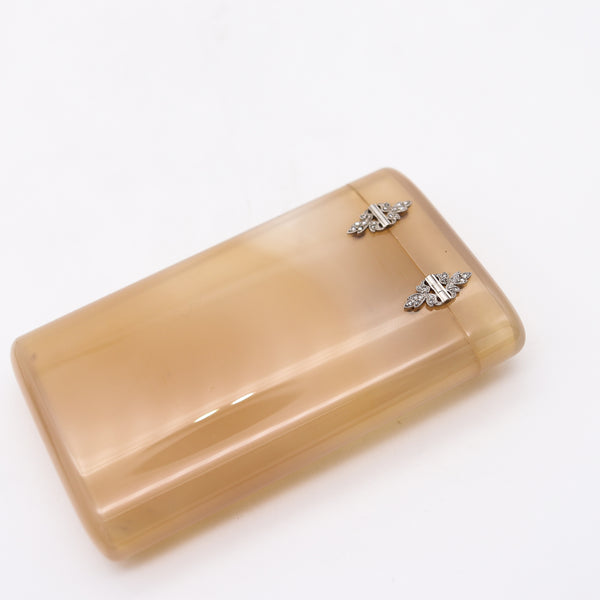 French Ghiso Paris 1920 Art Deco Cards Case Box In Agate And Diamonds Mounted In Platinum