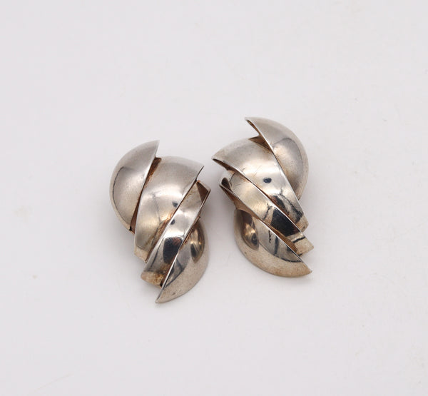 Tiffany Co 1970 Rare Geometric Deconstructivism Clips Earrings In .925 Sterling Silver