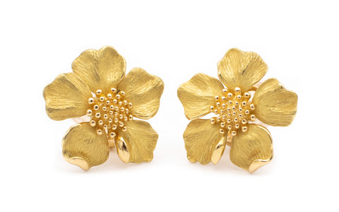 TIFFANY & CO. DOGWOOG 18 KT GOLD WILD ROSES FLOWERS EARRINGS