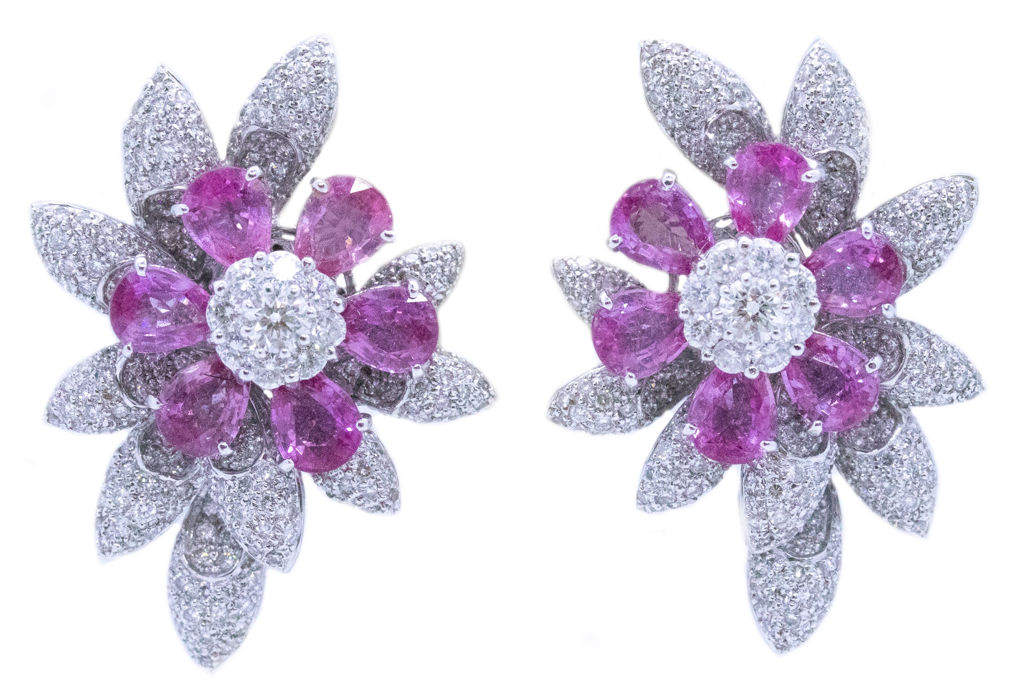 EXCEPTIONAL 18 KT EARRINGS WITH 15.87 Cts IN DIAMONDS & PINK SAPPHIRES