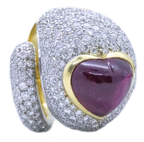 MODERN 18 KT YELLOW GOLD RING WITH 10.08 Cts DIAMONDS & RUBELLITE