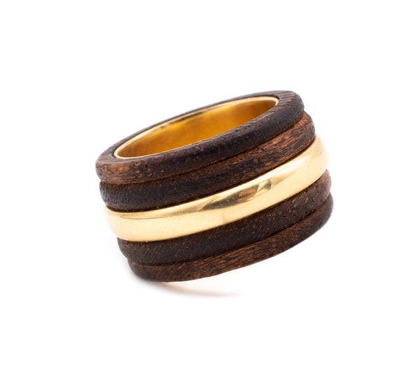 CARTIER 1970 NEW YORK RARE 18 KT GOLD RING WITH PALISANDER WOOD