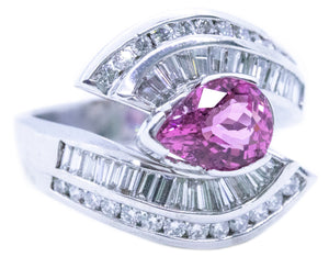 MODERN 18 KT BY PASS RING WITH 4.33 Cts OF DIAMONDS & PINK SAPPHIRE