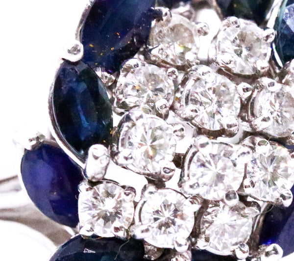 (S)Mid Century 1960 Cocktail Ring In Platinum With 3.37 Cts Diamonds And Sapphires