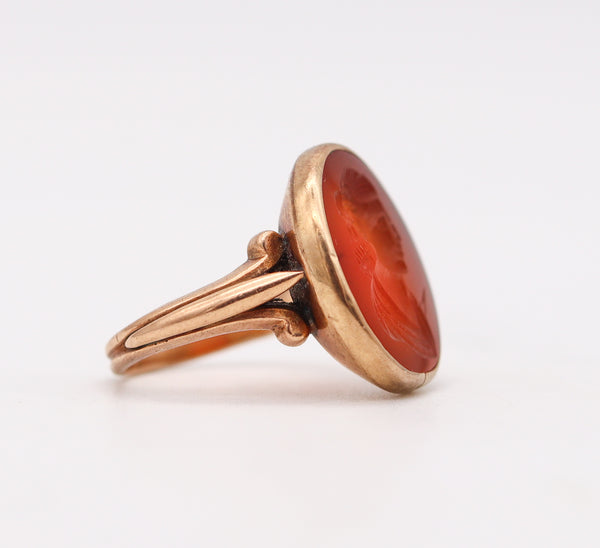 Victorian 1890 Signet Intaglio Ring In 18Kt Yellow Gold With Carved Carnelian