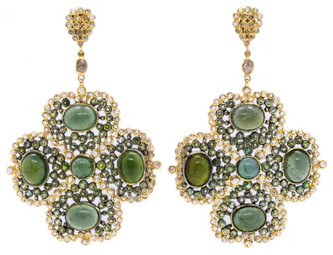 DRESS 18 KT LONG EARRINGS WITH 39.06 Cts OF DIAMONDS & GREEN TOURMALINE