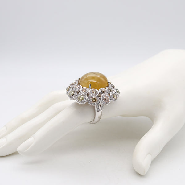 (S)Nini Cocktail Ring In 18Kt White Gold With 33.34 Ctw In Diamonds & Gia Certified Cat's Eye Golden Beryl