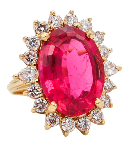 Gia Certified Cocktail Ring in 18Kt Gold With 14.80 Ctw Diamonds & Rubellite Tourmaline