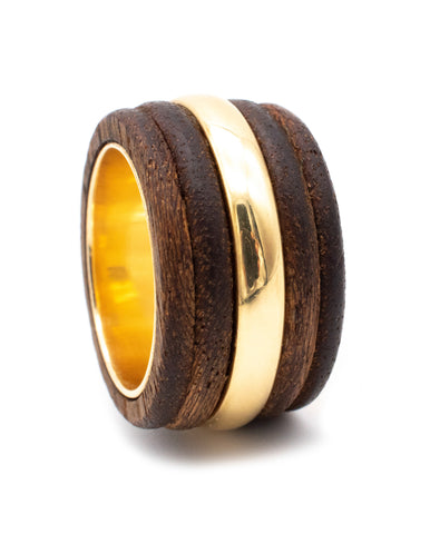 CARTIER 1970 NEW YORK RARE 18 KT GOLD RING WITH PALISANDER WOOD