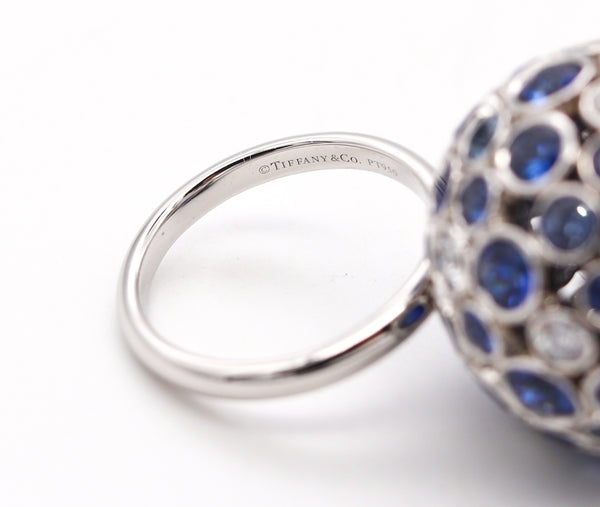 Tiffany & Co. 2016 Rare Prism Orb Ring In Platinum With 9.32 Ctw Diamonds And Sapphires