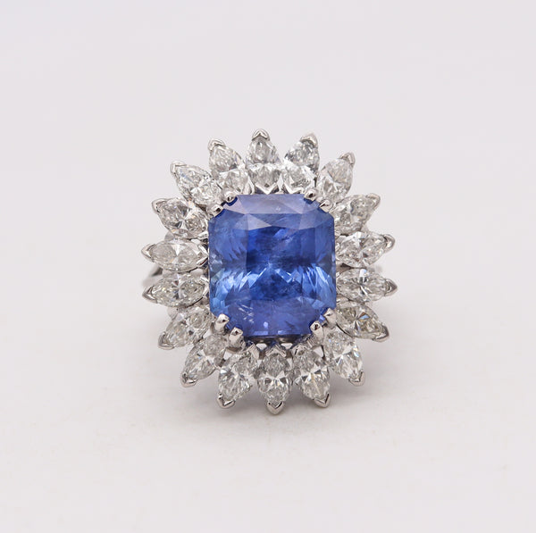 (S)Gia Certified Cocktail Ring In Platinum With 14.47 Ctw In Ceylon Sapphire And Diamonds