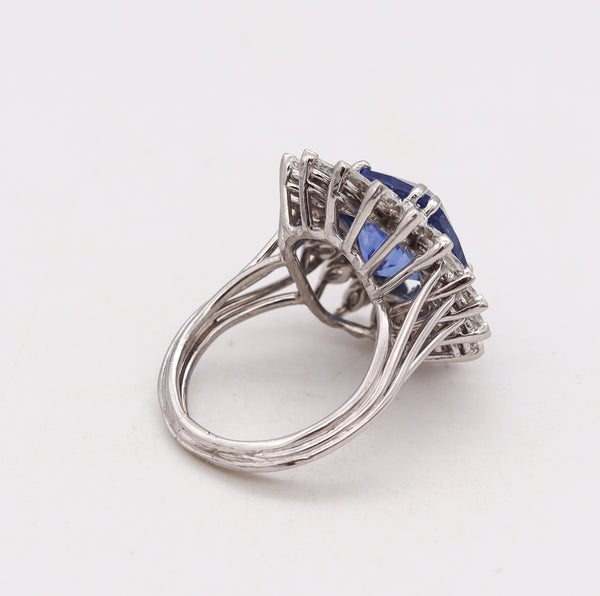 (S)Gia Certified Cocktail Ring In Platinum With 14.47 Ctw In Ceylon Sapphire And Diamonds