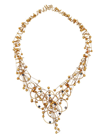 -Modernist Studio 1970 Geometric Necklace In 18Kt Gold With Diamonds And Sapphires