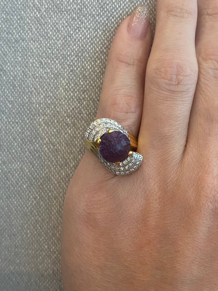 (S)Modernist Italian Bypass Cocktail Ring In 18Kt Gold With 7.31 Ctw In Amethyst And Diamonds