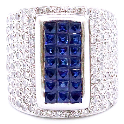 INVISIBLE SETTING BLUE SAPPHIRE & DIAMONDS 18 KT RING