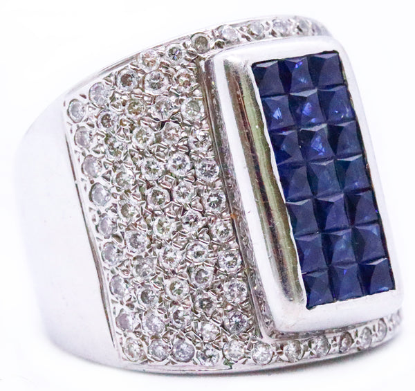 INVISIBLE SETTING BLUE SAPPHIRE & DIAMONDS 18 KT RING