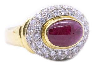 CLASSICAL 18 KT RING WITH 3.25 Cts DIAMONDS & BURMESE RED RUBY