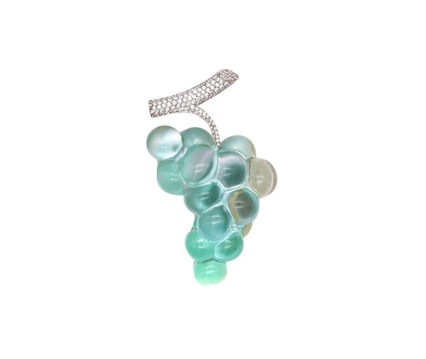 Vhernier Milano Grapes Brooch In 18Kt White Gold With 2.88 Cts In Diamonds And Quartz