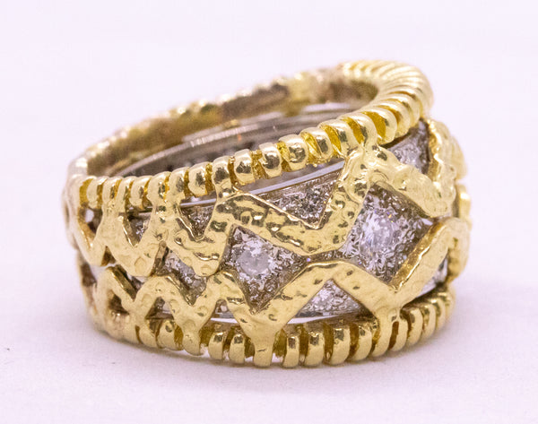 FRENCH 18 KT RING IN YELLOW AND WHITE GOLD WITH 2,72 Cts DIAMONDS