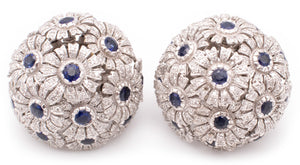 EUROPEAN EN TREMBLANT 18 KT GOLD EARRING PAIR WITH 5.15 Ctw OF DIAMONDS & SAPPHIRES