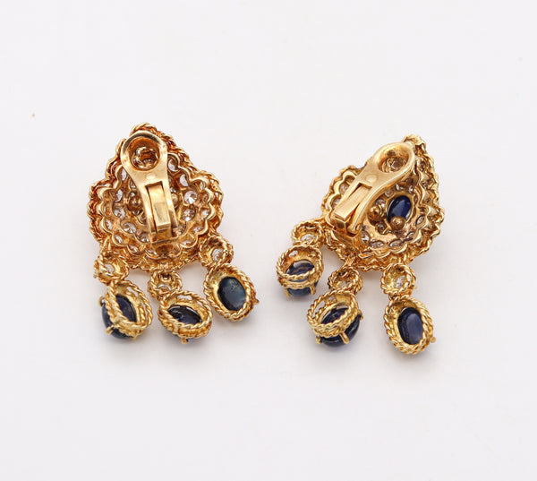 Tadini Gia Certified Cluster Dangle Earrings In 18Kt Yellow Gold With 23.84 Ctw In Diamonds & Sapphires