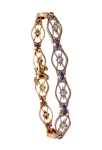 Edwardian 1900 Bracelet In Platinum And 18Kt Gold With 3.67 Ctw In Diamonds And Sapphires