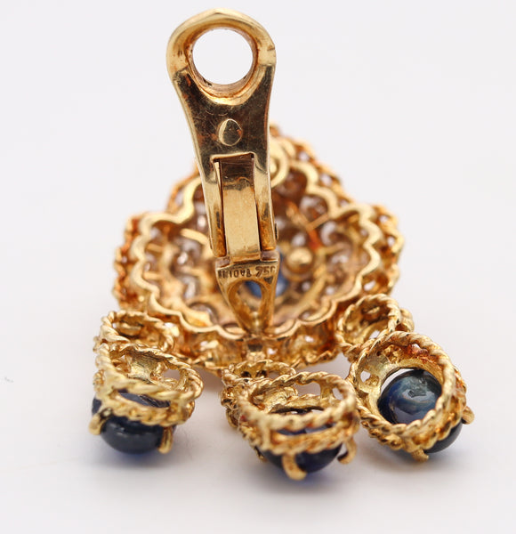 Tadini Gia Certified Cluster Dangle Earrings In 18Kt Yellow Gold With 23.84 Ctw In Diamonds & Sapphires