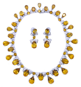 NECKLACE AND EARRINGS 18 KT SUITE WITH 308.16 Cts OF DIAMONDS & ORANGE CITRINE